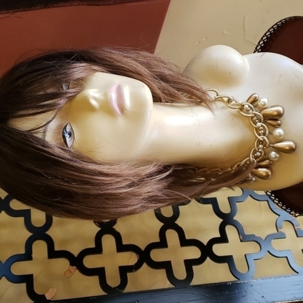 Vtg Large Gold Ovals Pearl Choker‎